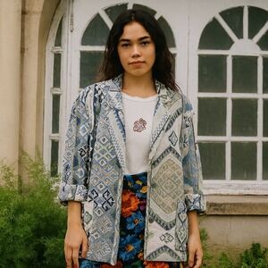 Vintage 90s Rio-Rita Blazer Womens Medium Geometric Aztec Print Jacket Oversized